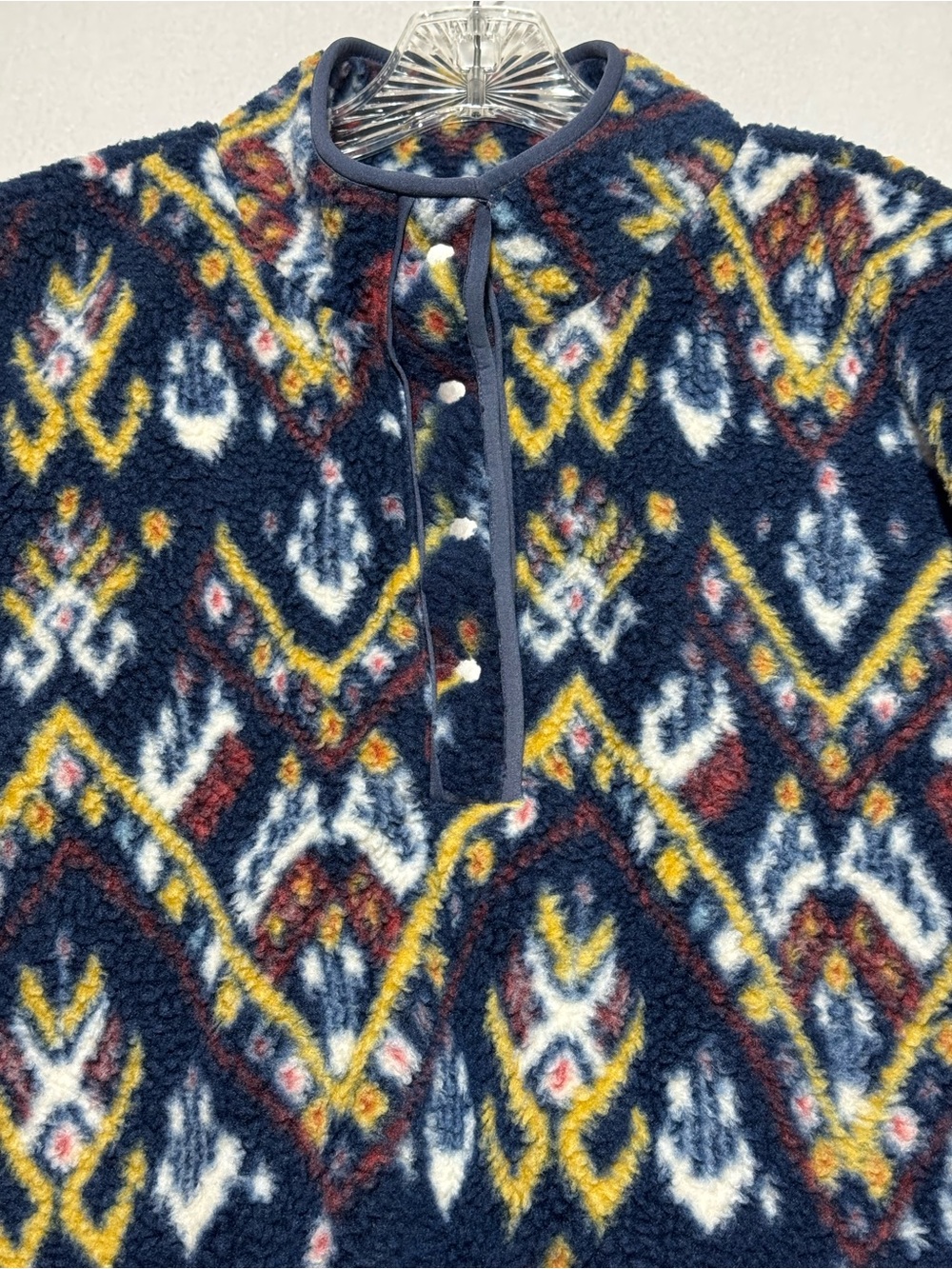 Wonderly Studio Aztec Sherpa Fleece Snap Pullover Jacket Size 2X Plus Blue Cozy